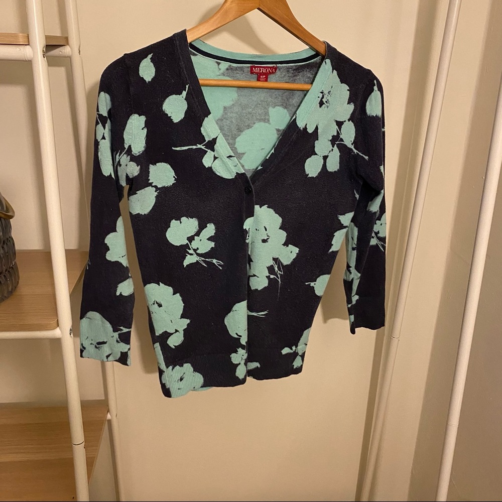 Navy and teal v-neck cardigan